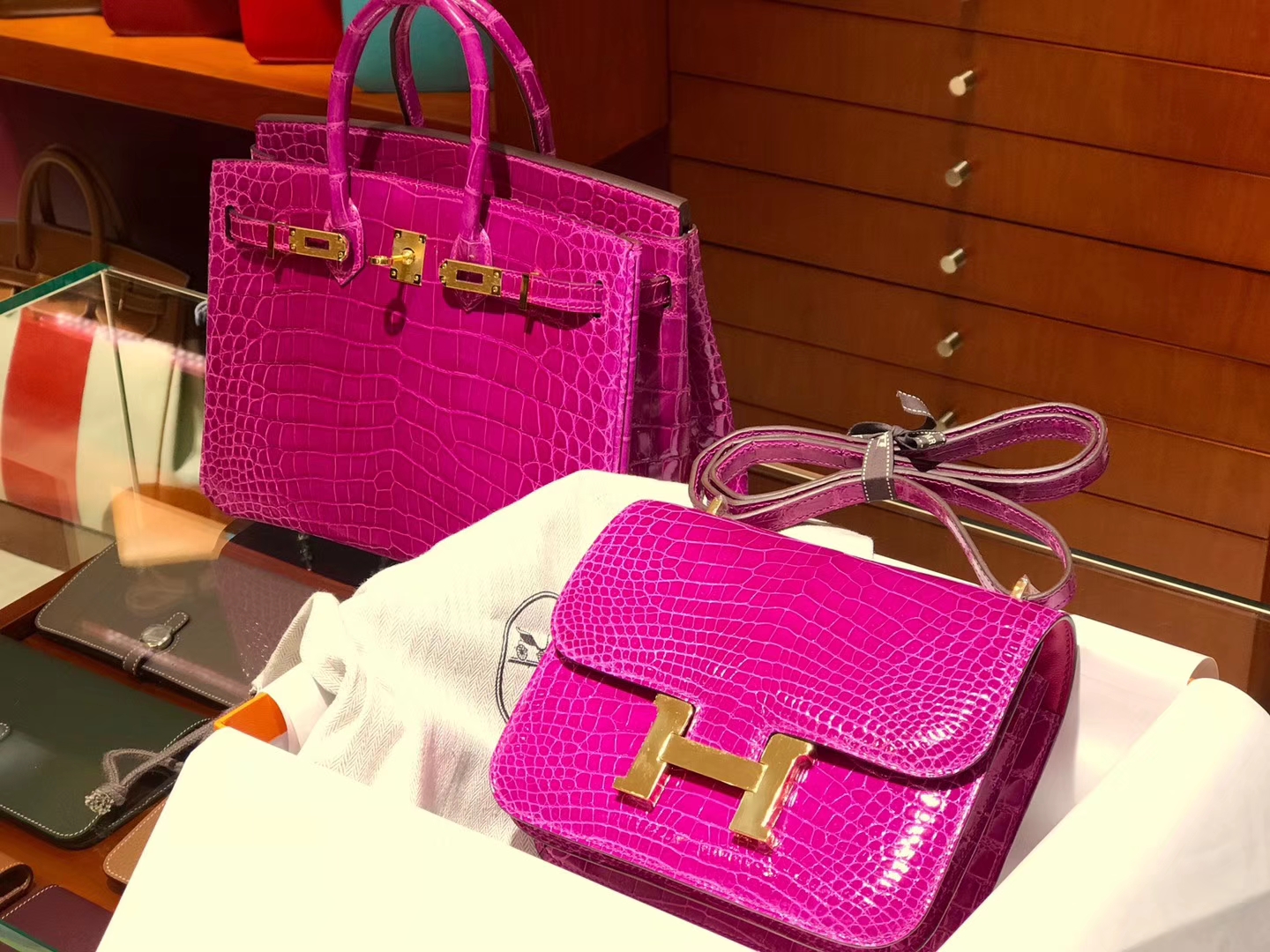 爱马仕 HERMES 空姐包 Constanc 19/23cm Birkin 铂金包 天方夜谭紫 鳄鱼皮 配全套专柜原包装