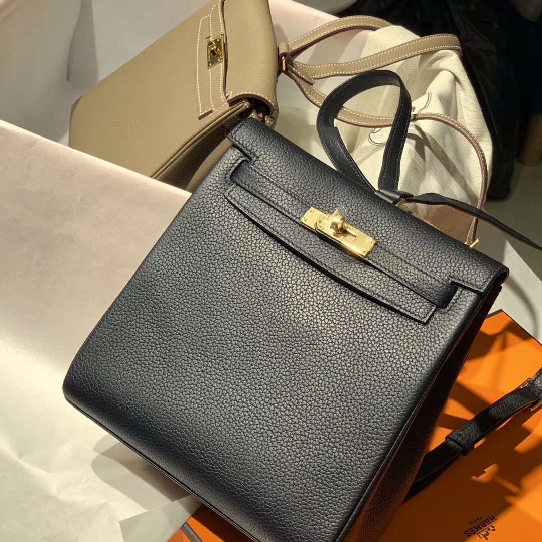 Hermes 黑色 银扣 Kellyado背包 原厂皮