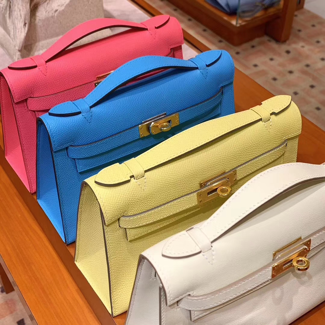 爱马仕 HERMES Mini Kelly 一代 天空蓝 唇膏粉 小鸡黄 奶昔白 Epsom 配全套专柜包装