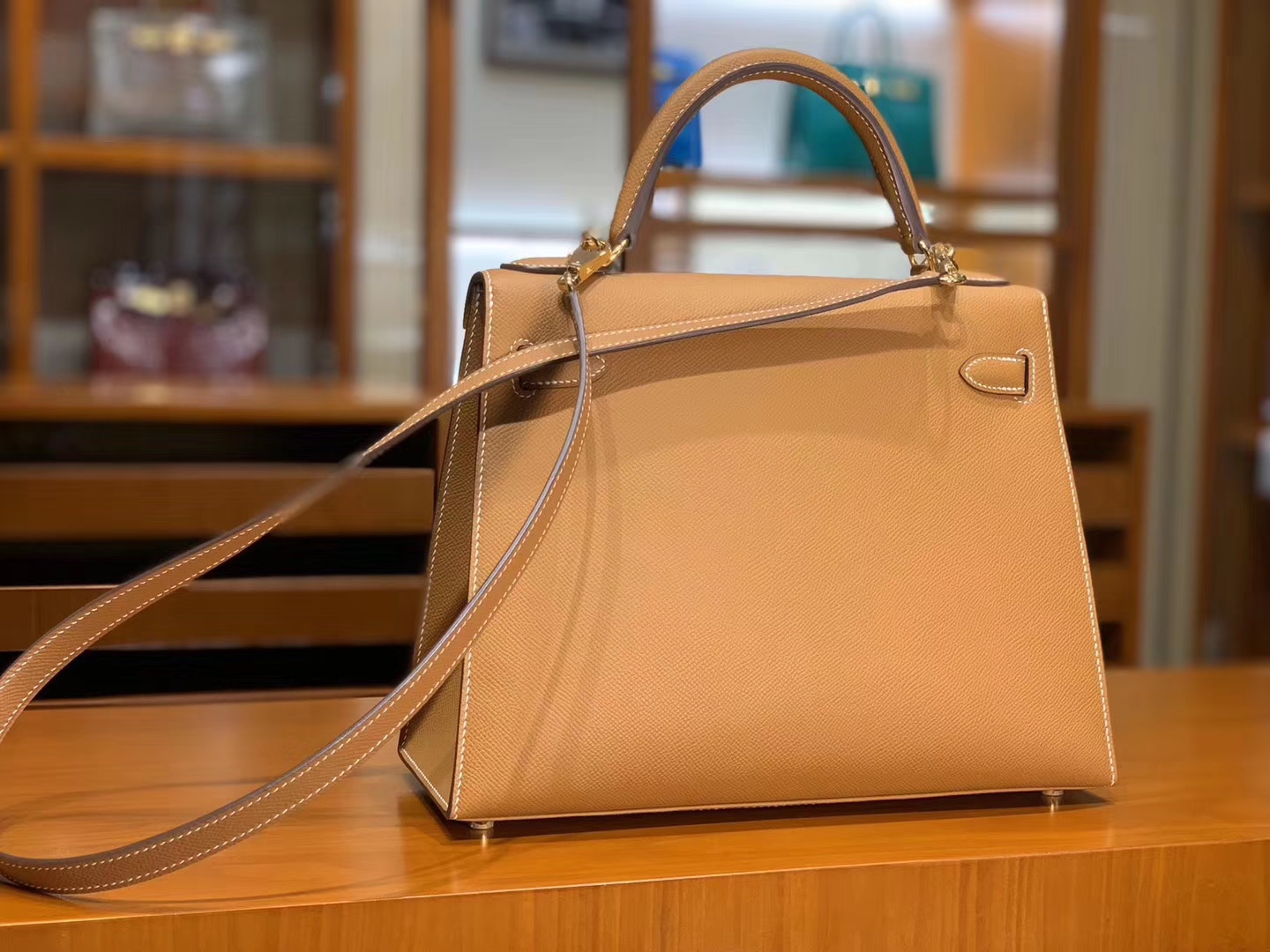 HERMES 爱马仕 凯莉包 Kelly 纯手工 金棕色 Epsom 配专柜全套包装