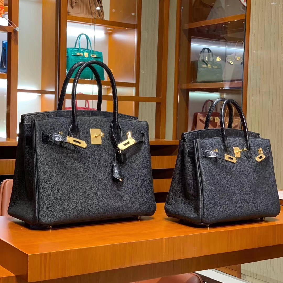 HERMES 爱马仕 Birkin 25/30 Togo 拼鳄鱼皮 黑色 配专柜全套包装