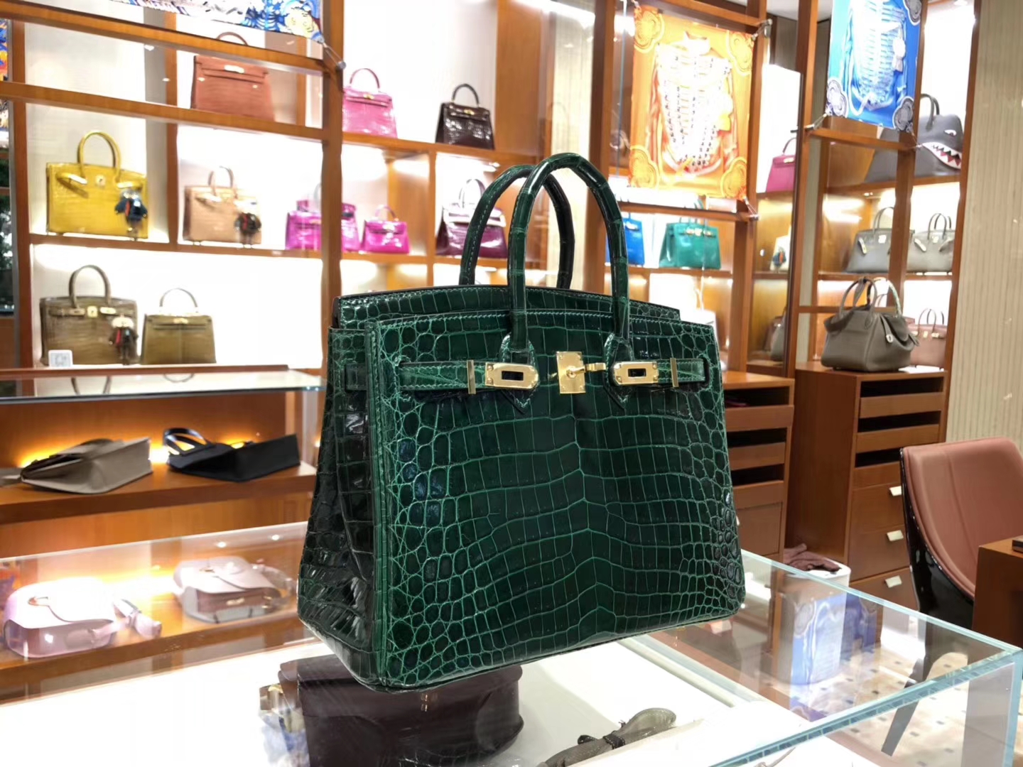 爱马仕 HERMES Birkin 25/30 鳄鱼皮 祖母绿 全套包装发货