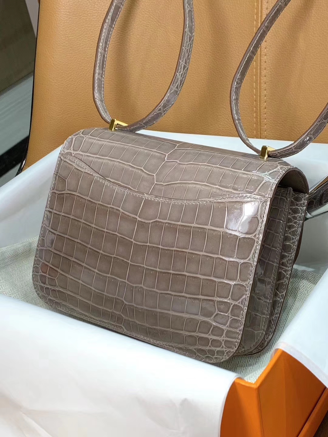 爱马仕 HERMES 空姐包 Constanc 19/23cm 大象灰 鳄鱼皮 配全套专柜原包装