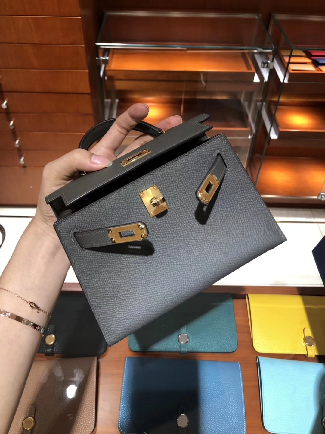 爱马仕 HERMES Mini Kelly 锡器灰 Epsom 专柜全套包装 