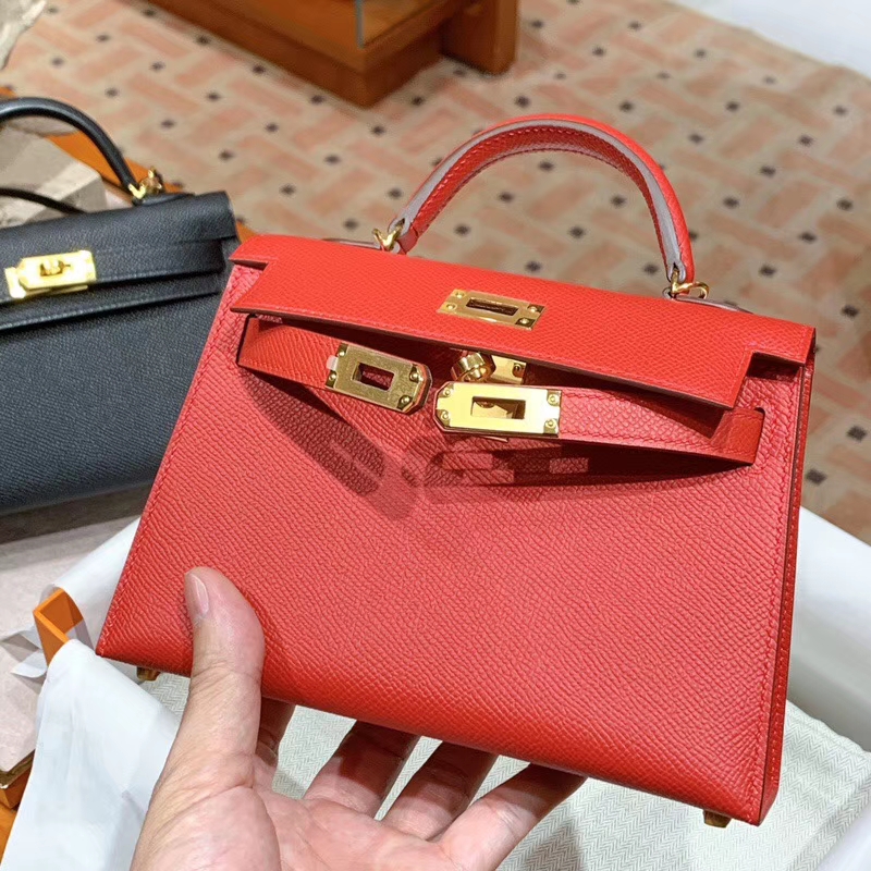 爱马仕 HERMES MiniKelly 2  Epsom 番茄红 配原版正品全套包装 金银扣可定制