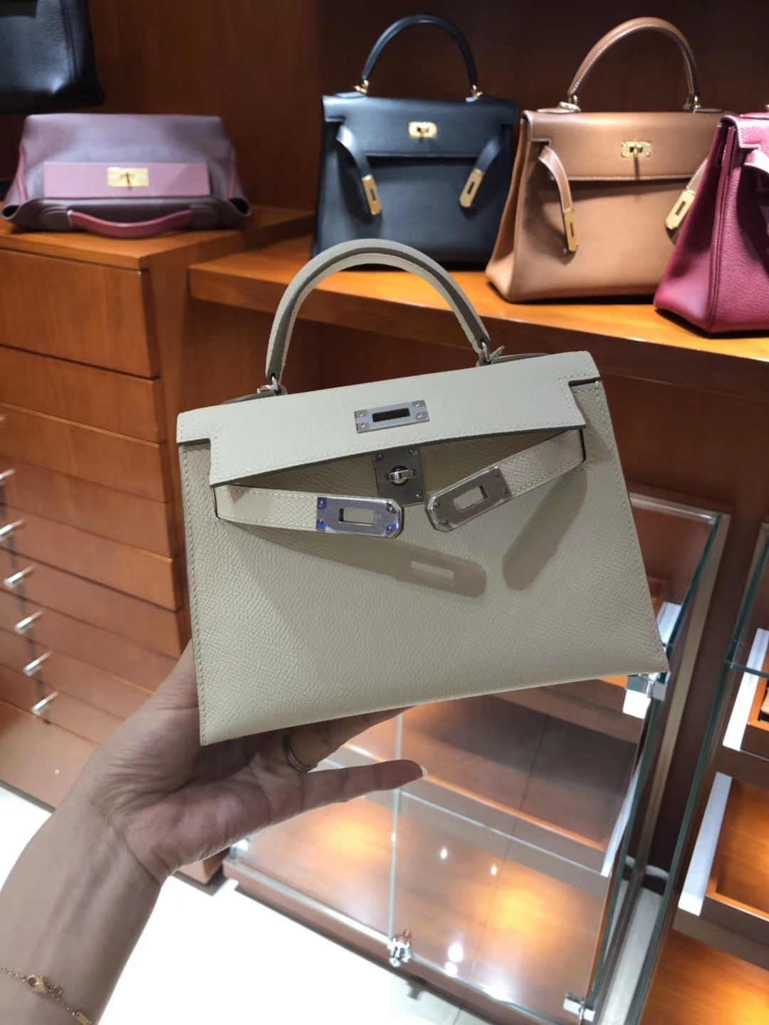 爱马仕 HERMES Mini Kelly 风衣灰 Epsom 专柜全套包装 