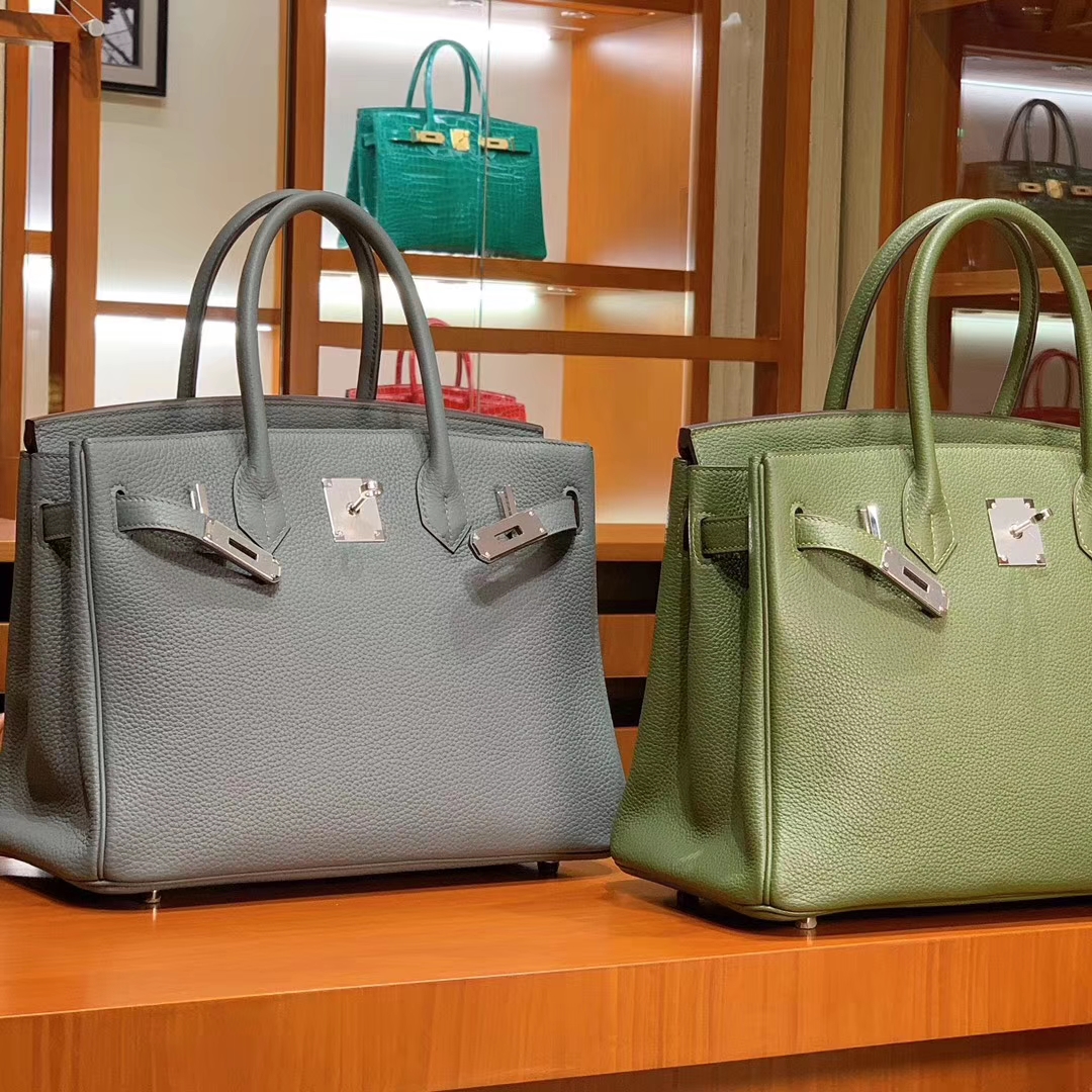 HERMES 爱马仕 Birkin 25/30 Togo 珍珠灰 丛林绿 配专柜全套包装
