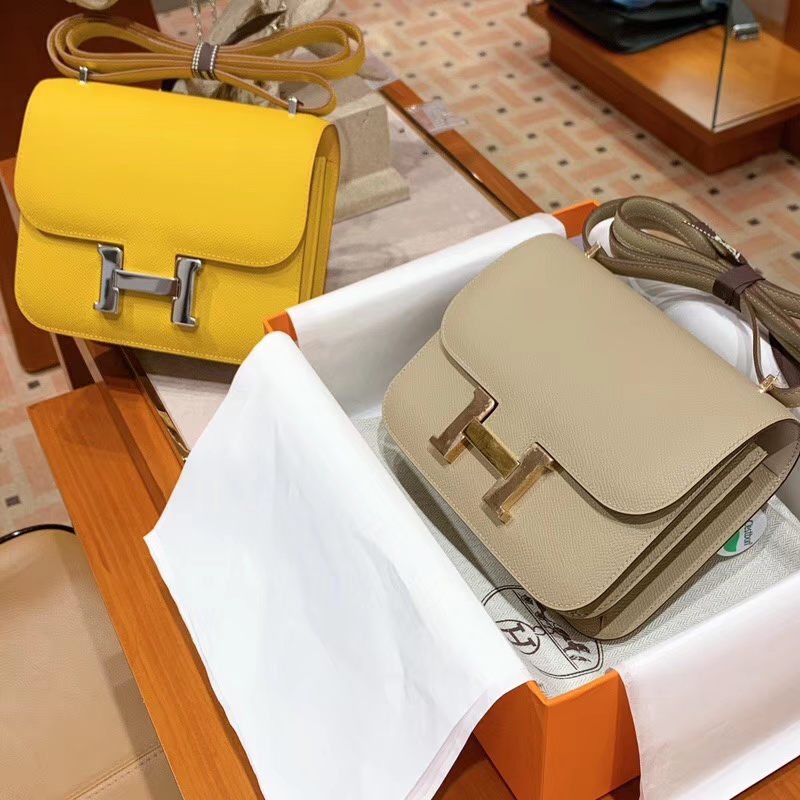 爱马仕 HERMES 空姐包 Constanc 19/23cm 琥珀黄 大象灰