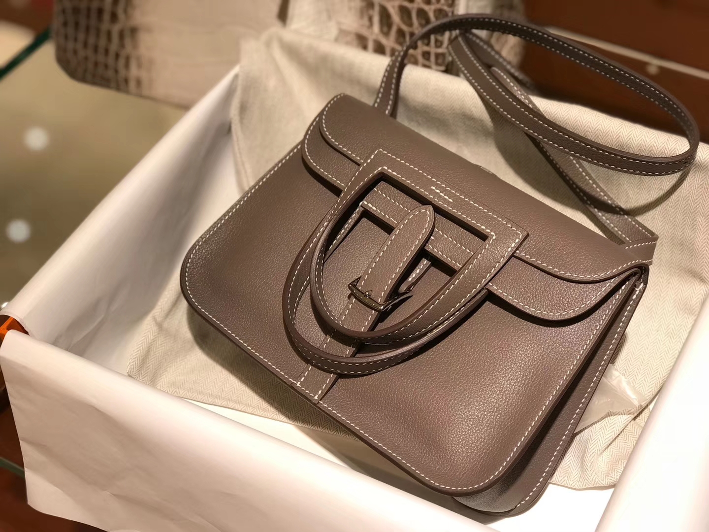 HERMES 爱马仕 Halzan swift 大象灰 配全套专柜原版包装