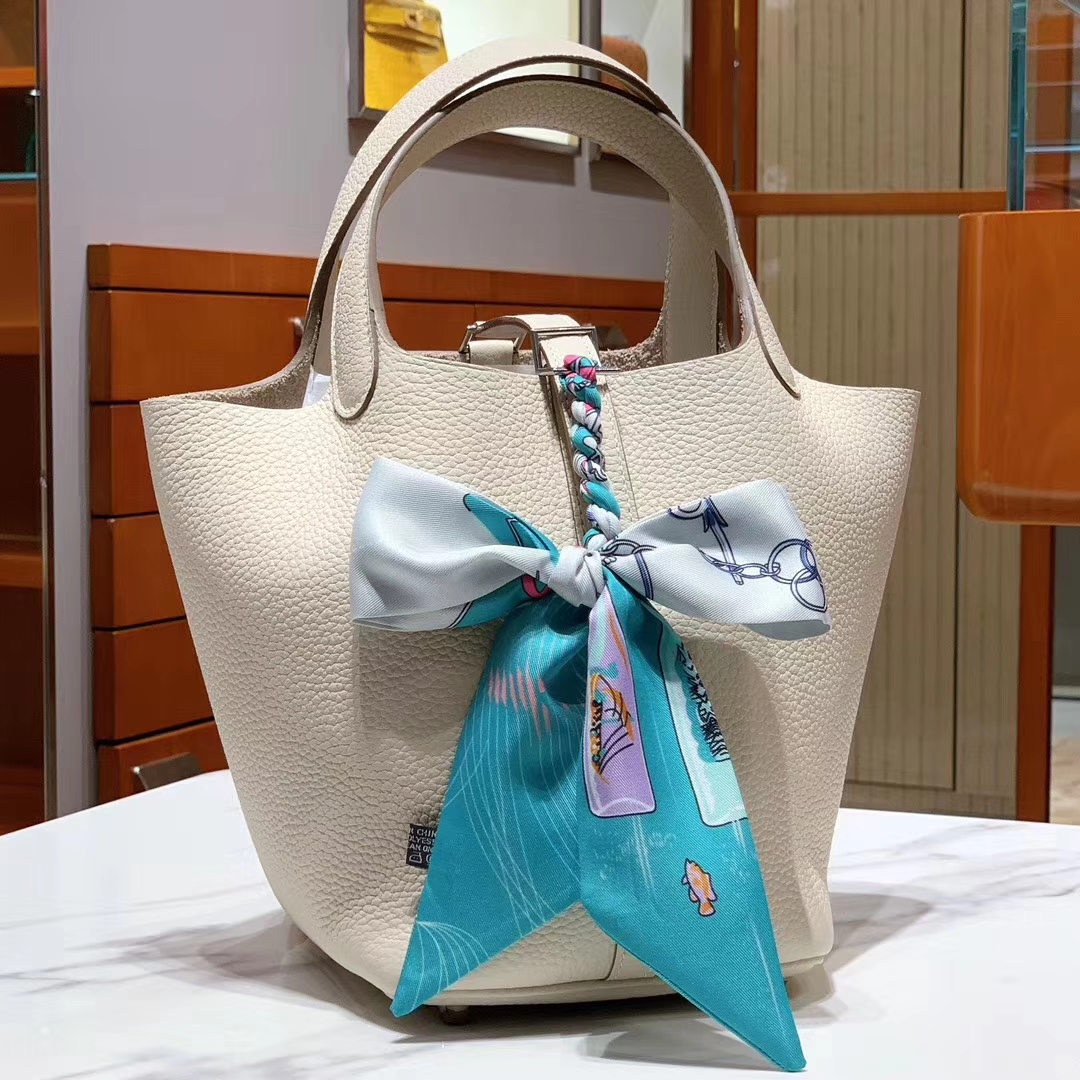 HERMES 爱马仕 菜篮子 Picotin 纯手工 Clemence皮  白色