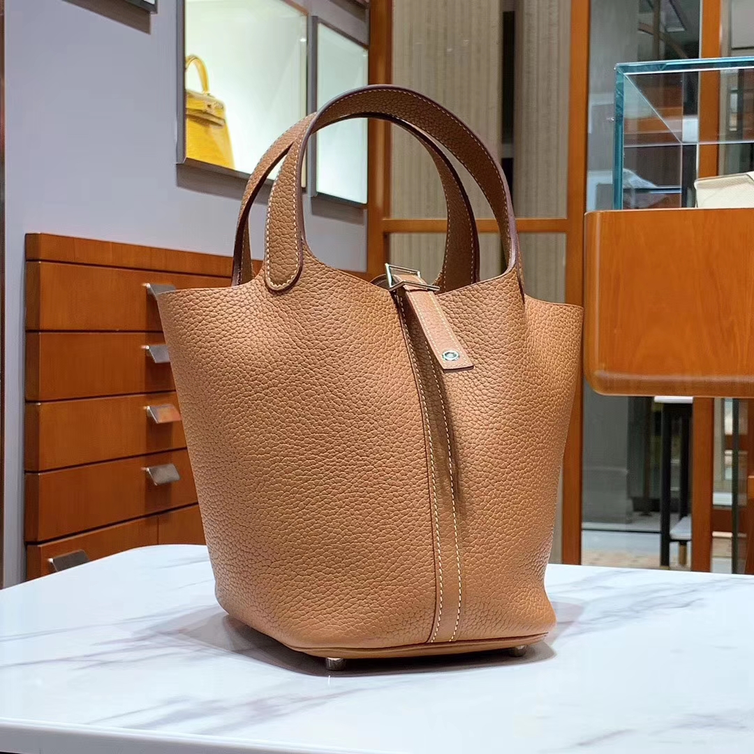 HERMES 爱马仕 菜篮子 Picotin 纯手工 Clemence皮  金棕色