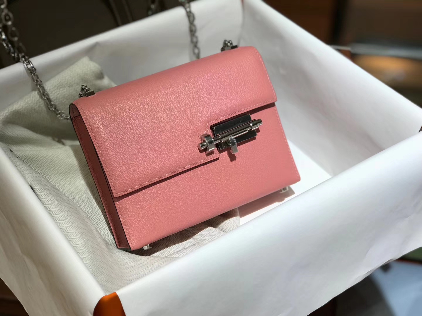 HERMES Verrou 18cm 山羊皮 奶昔粉