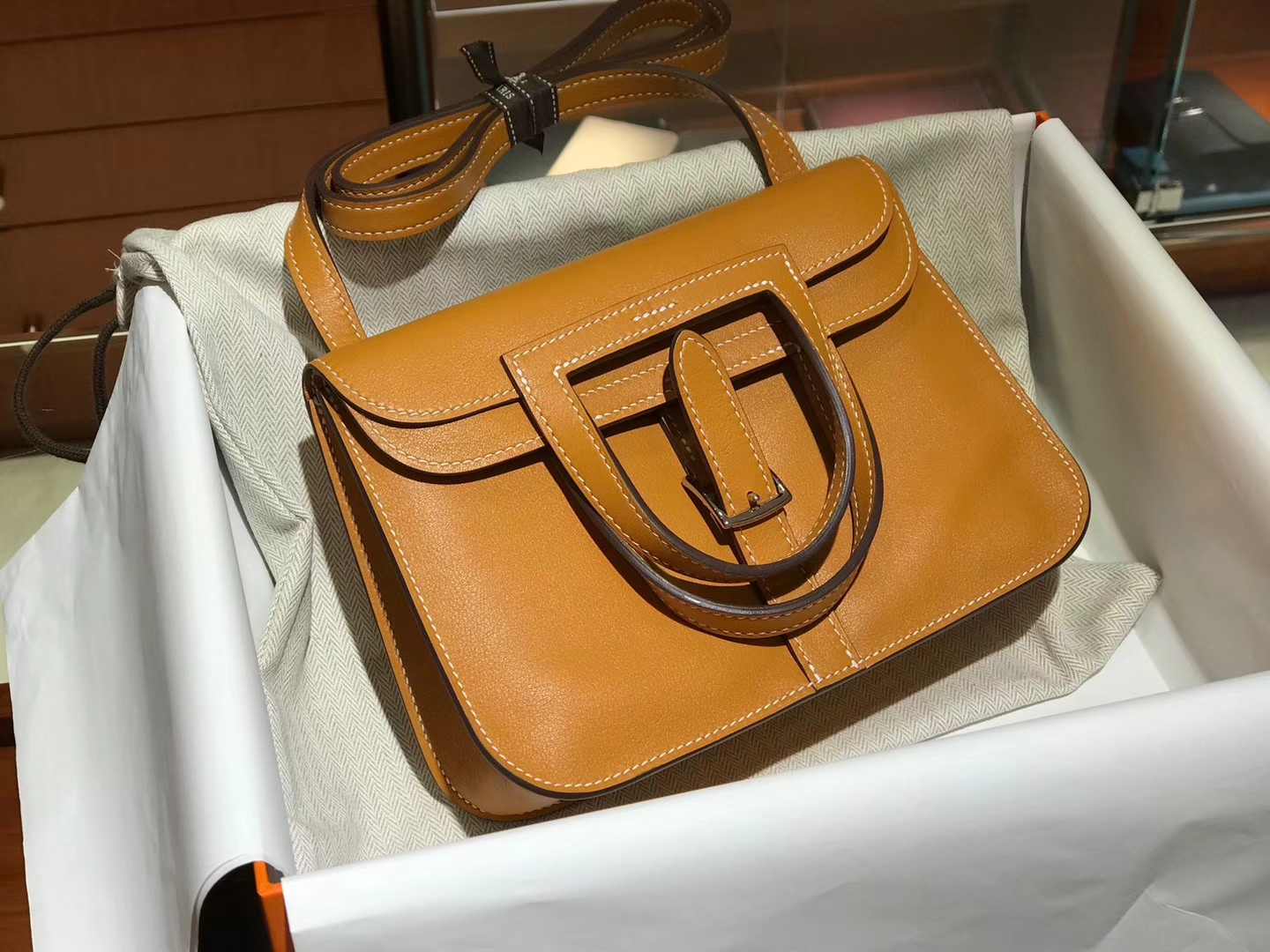 HERMES 爱马仕 Halzan swift 金棕 配全套专柜原版包装