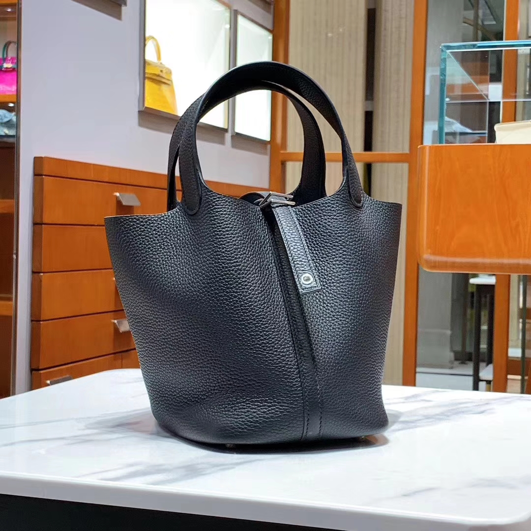 HERMES 爱马仕 菜篮子 Picotin 纯手工 Clemence皮  黑色
