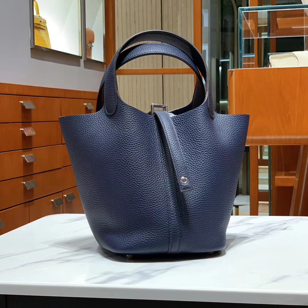 HERMES 爱马仕 菜篮子 Picotin 纯手工 Clemence皮  宝蓝色