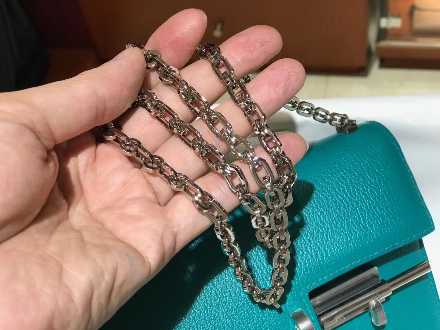 HERMES Verrou 18cm 山羊皮 孔雀绿