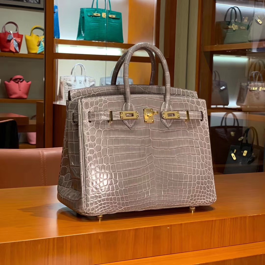 爱马仕 HERMES Birkin 25/30 高光 大象灰 鳄鱼皮