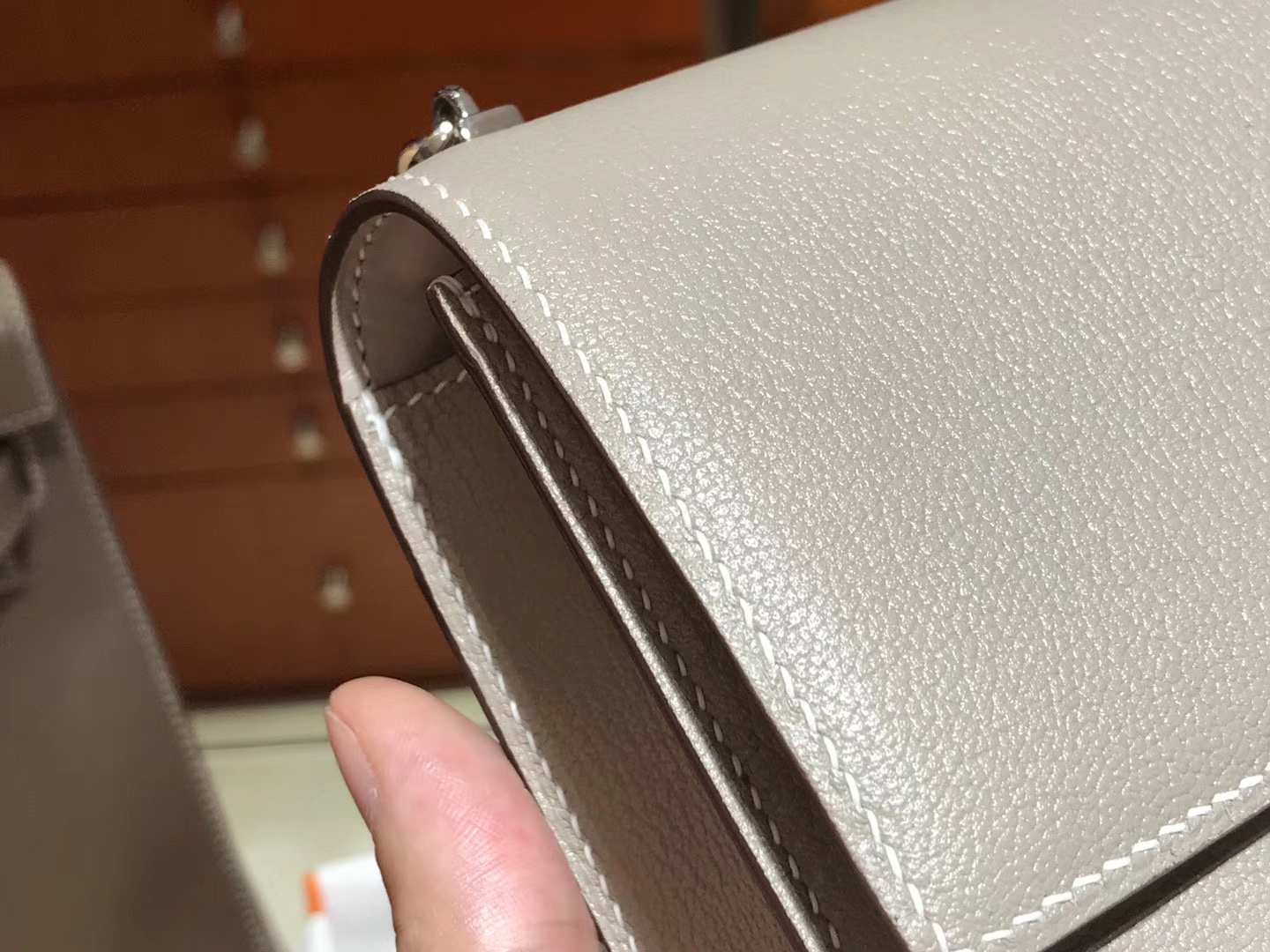 HERMES Verrou 18cm 山羊皮 斑鸠灰