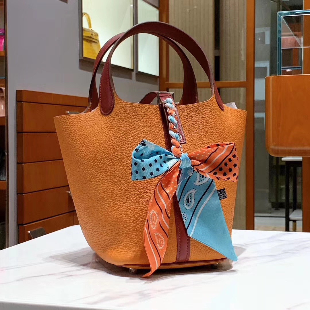 HERMES 爱马仕 菜篮子 Picotin 纯手工 Clemence皮 经典橙色