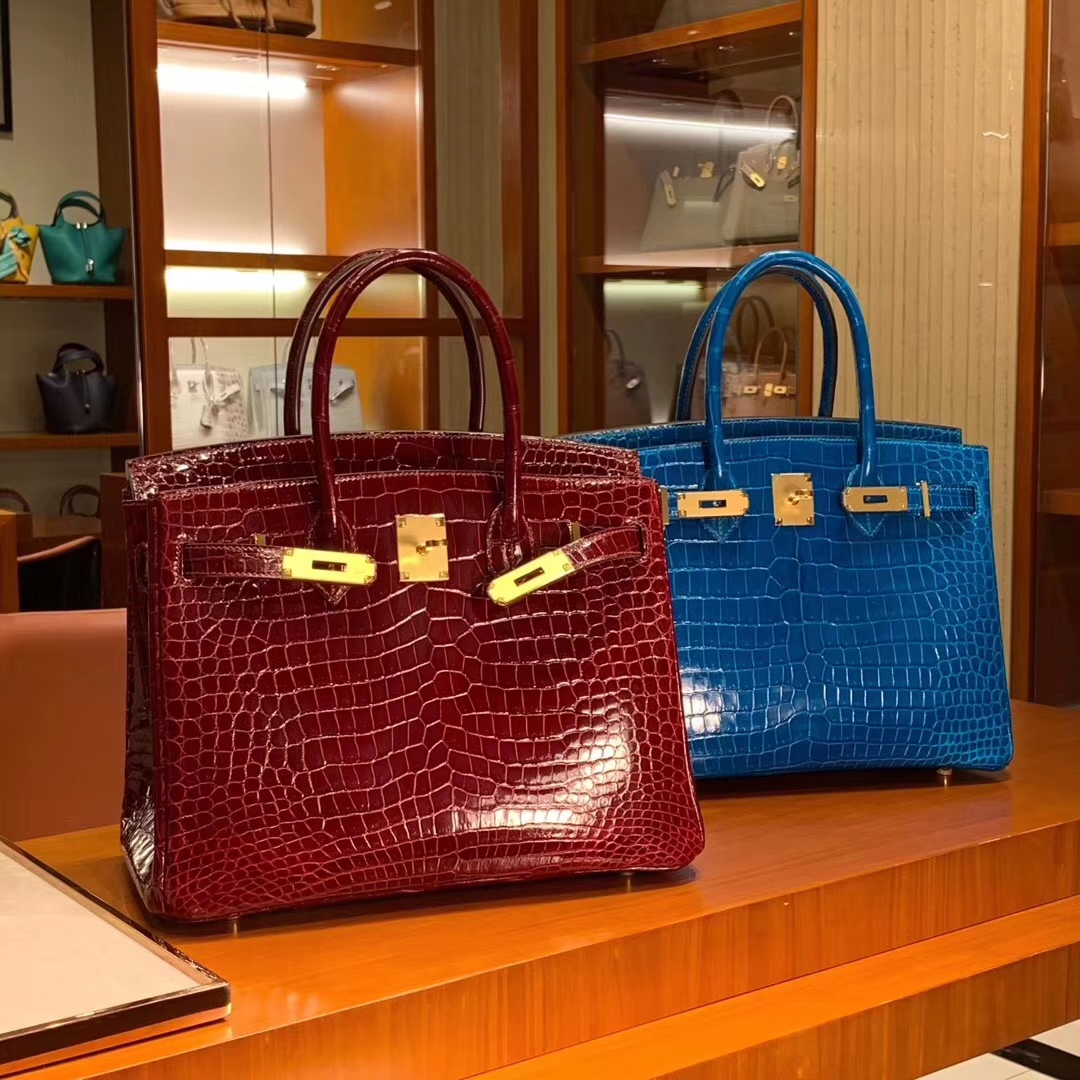 爱马仕 HERMES Birkin 25/30 高光 波尔多酒红 鳄鱼皮