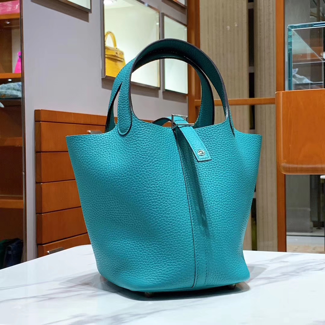 HERMES 爱马仕 菜篮子 Picotin 纯手工 Clemence皮  湖水绿
