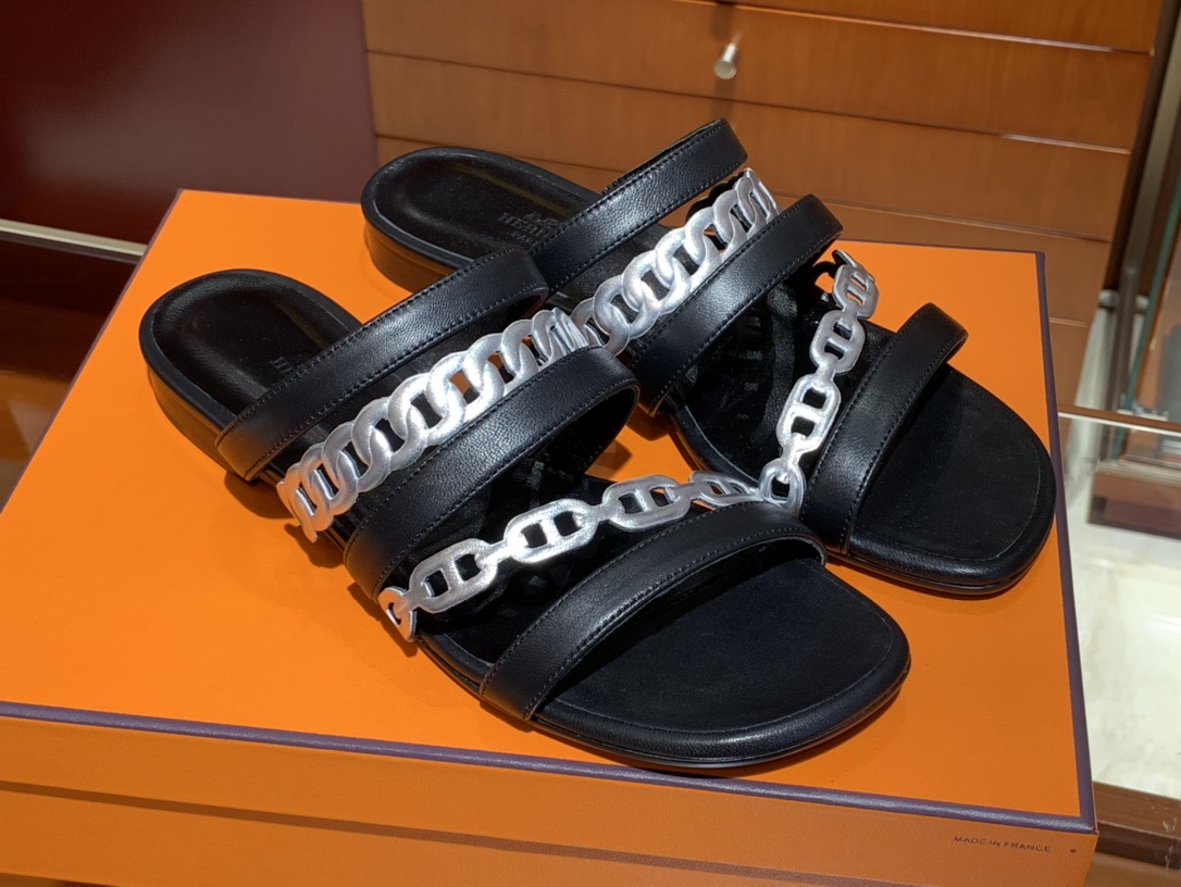 HERMES  Amalfi拖鞋 黑色