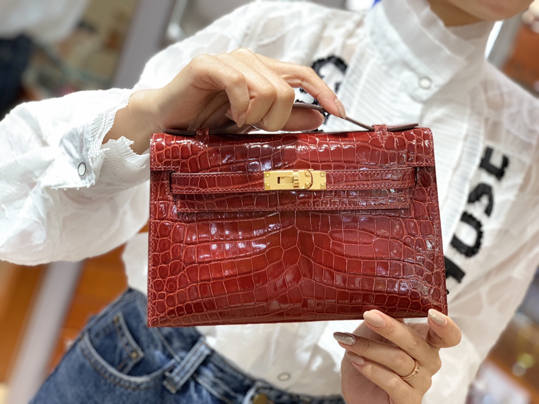 爱马仕中国 Mini Kelly 22cm 酒红色 现货
