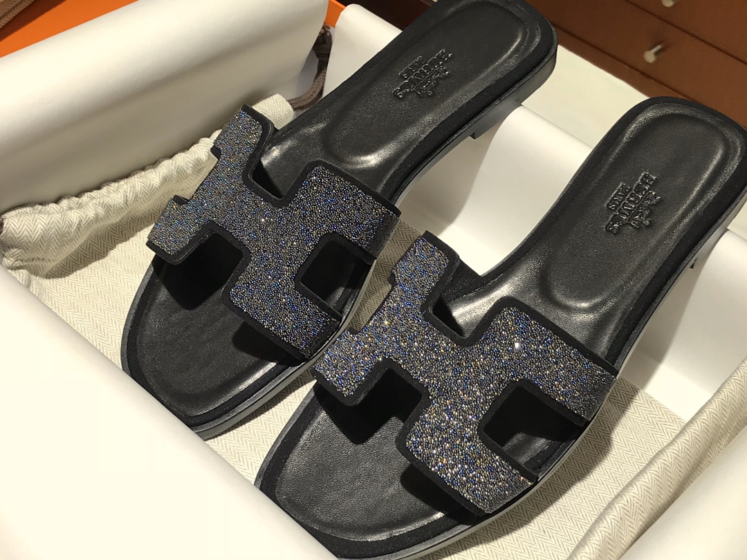 爱马仕价格 H新款水钻款拖鞋   高端订制  独家品质 平跟35~41 中跟35～41（跟高5CM）
