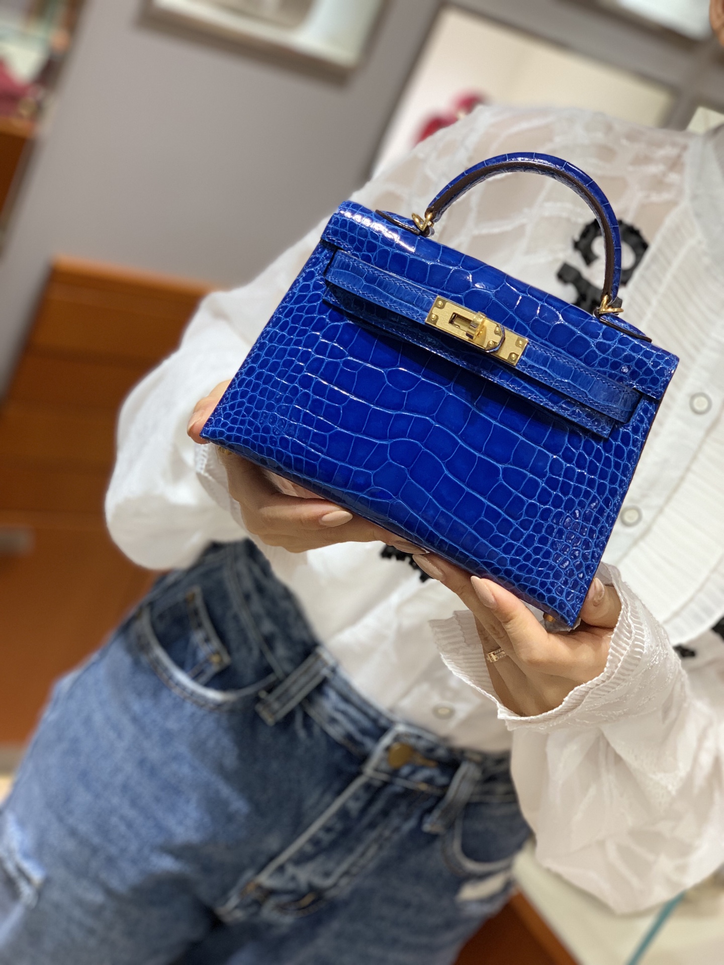 爱马仕中国官网 HERMES 迷你凯莉 MiniKelly二代 19cm 电光蓝 现货