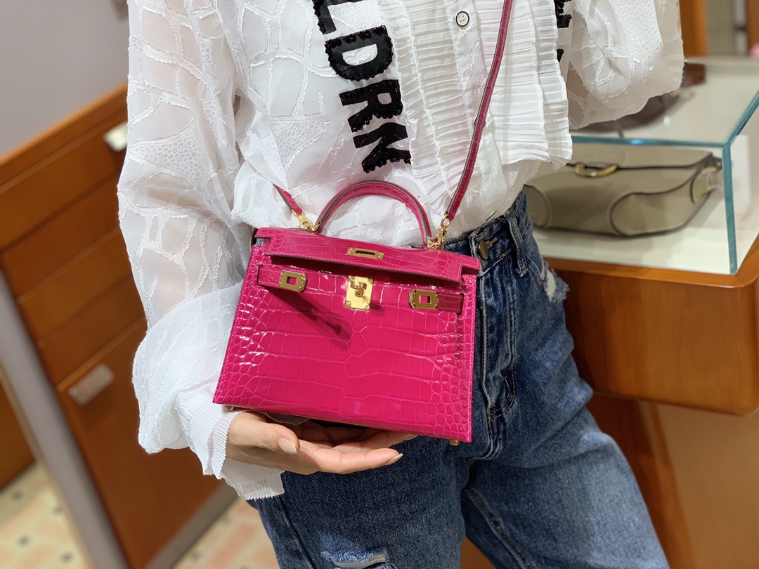 爱马仕中国官网 HERMES 迷你凯莉 MiniKelly二代 19cm 玫瑰红 现货