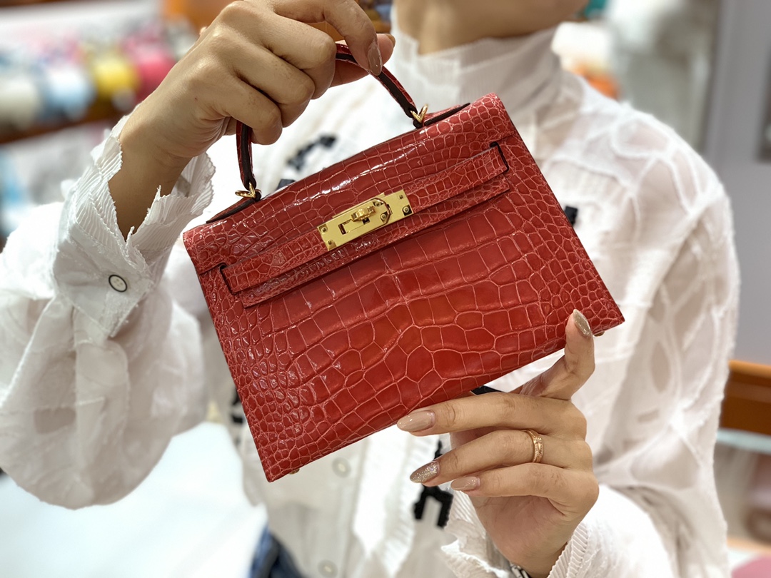 爱马仕中国官网 HERMES 迷你凯莉 MiniKelly二代 19cm 杜鹃红 现货