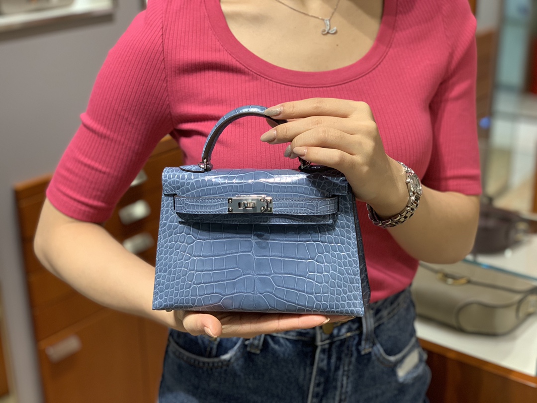 爱马仕中国官网 HERMES 迷你凯莉 MiniKelly二代 19cm 亚麻蓝 现货