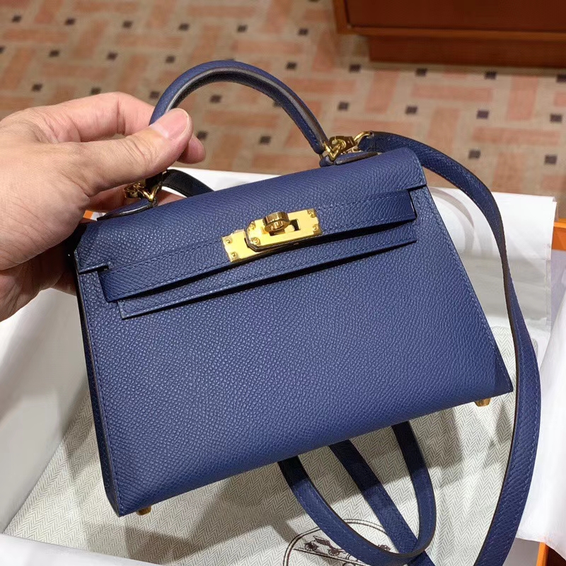 爱马仕香港官网 mini Kelly 二代 epsom皮 宝石蓝 金 现货