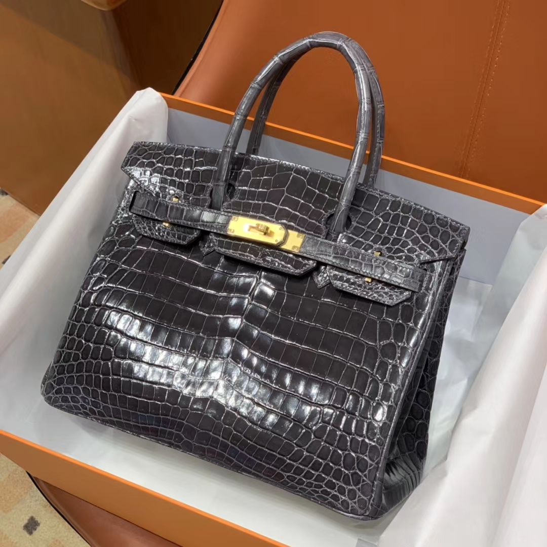 爱马仕包包价格 深灰色 鳄鱼皮 金银扣 纹路清晰 手感超级好 完胜正品 Birkin 25/30