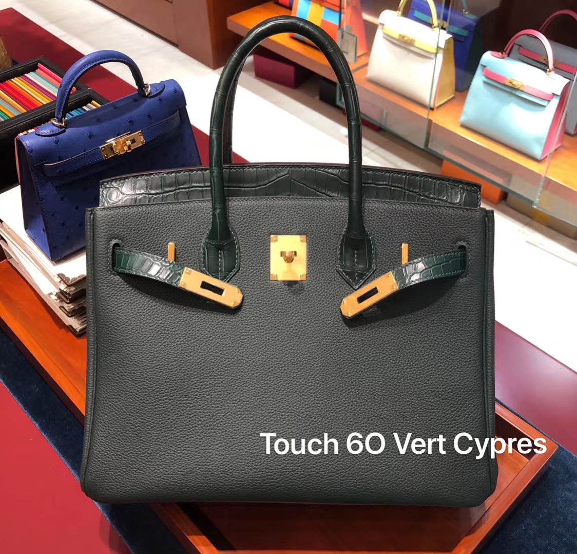 爱马仕女包价格 Birkin Touch 30 Togo & Aligator 非常高级的深绿色 