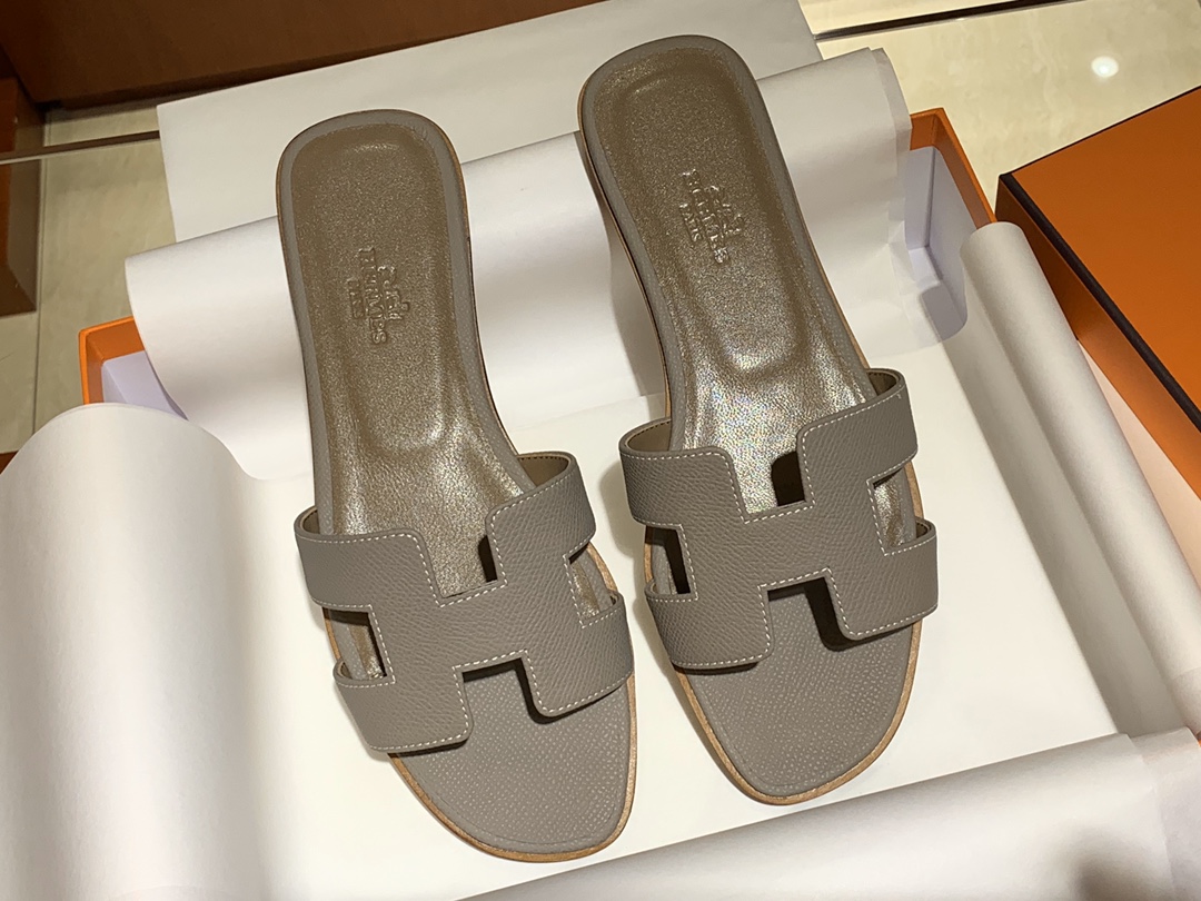 H经典款拖鞋  高端订制  独家品质  平底35~41 高跟35~41(跟高4cm) 沥青灰 (掌纹)