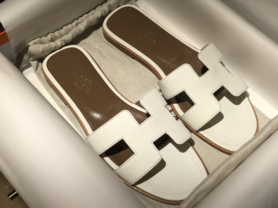 H经典款拖鞋  高端订制  独家品质  平底35~41 高跟35~41(跟高4cm) 白色 (掌纹)