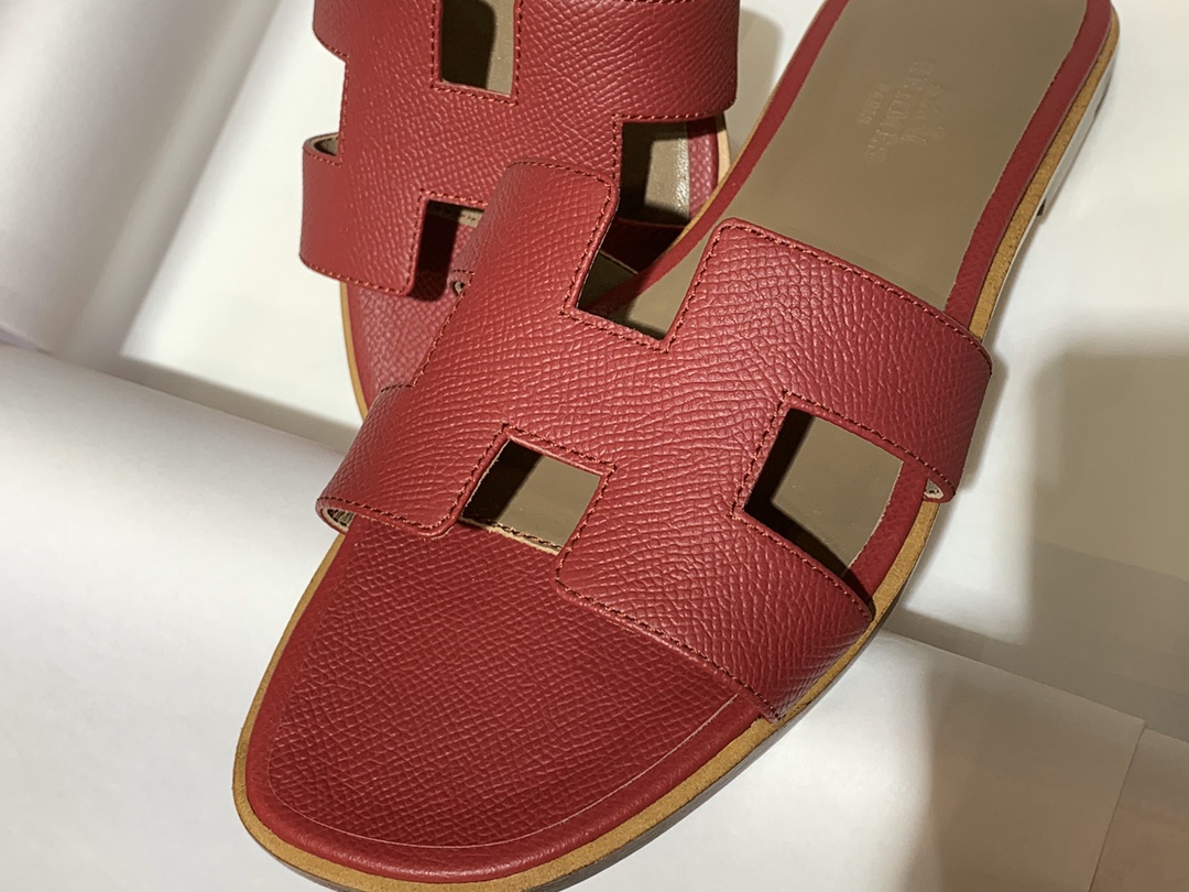 H经典款拖鞋  高端订制  独家品质  平底35~41 高跟35~41(跟高4cm) 酒红色 (掌纹)