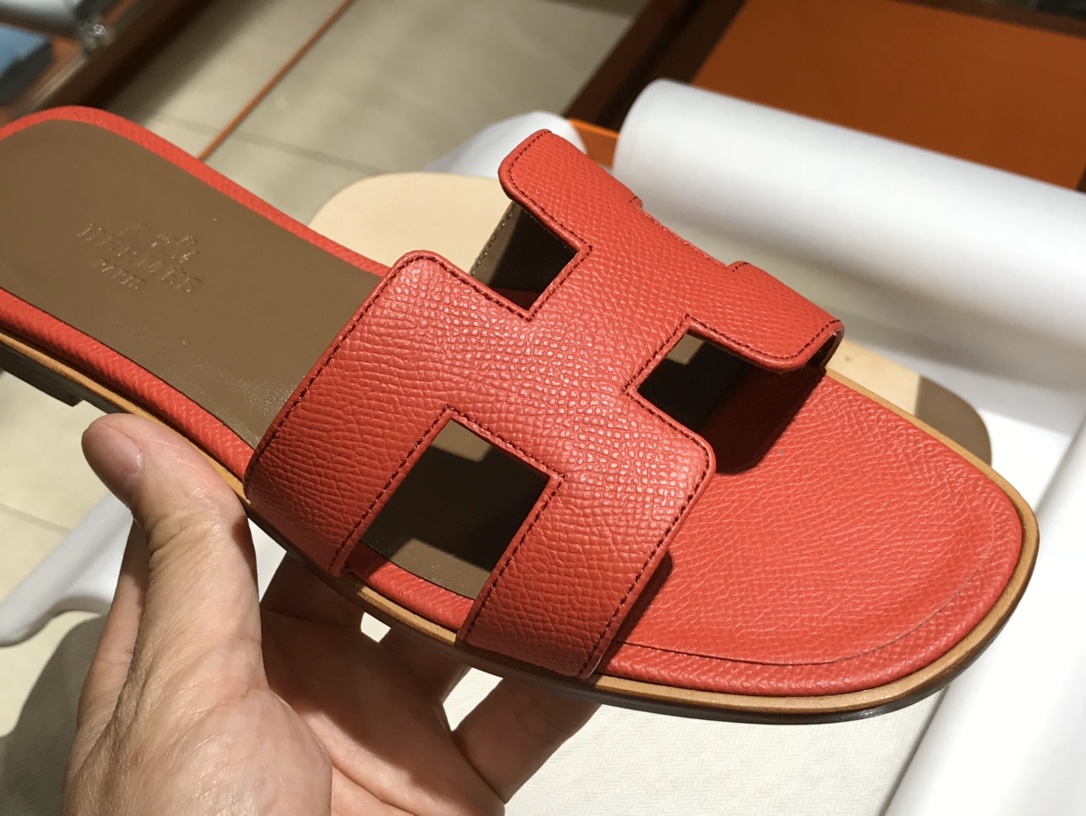 H经典款拖鞋  高端订制  独家品质  平底35~41 高跟35~41(跟高4cm) 中国红 (掌纹)