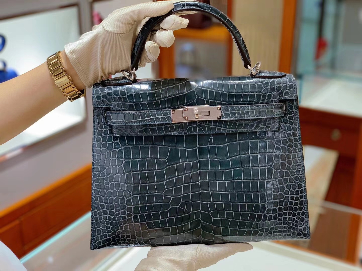 Kelly 28 极品 高光鳄鱼皮 好品相 鸭子蓝