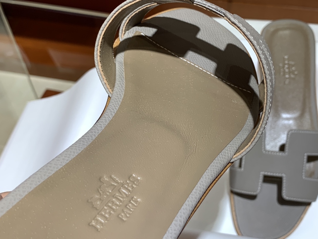 H经典款拖鞋  高端订制  独家品质  平底35~41 高跟35~41(跟高4cm) 沥青灰 (掌纹)