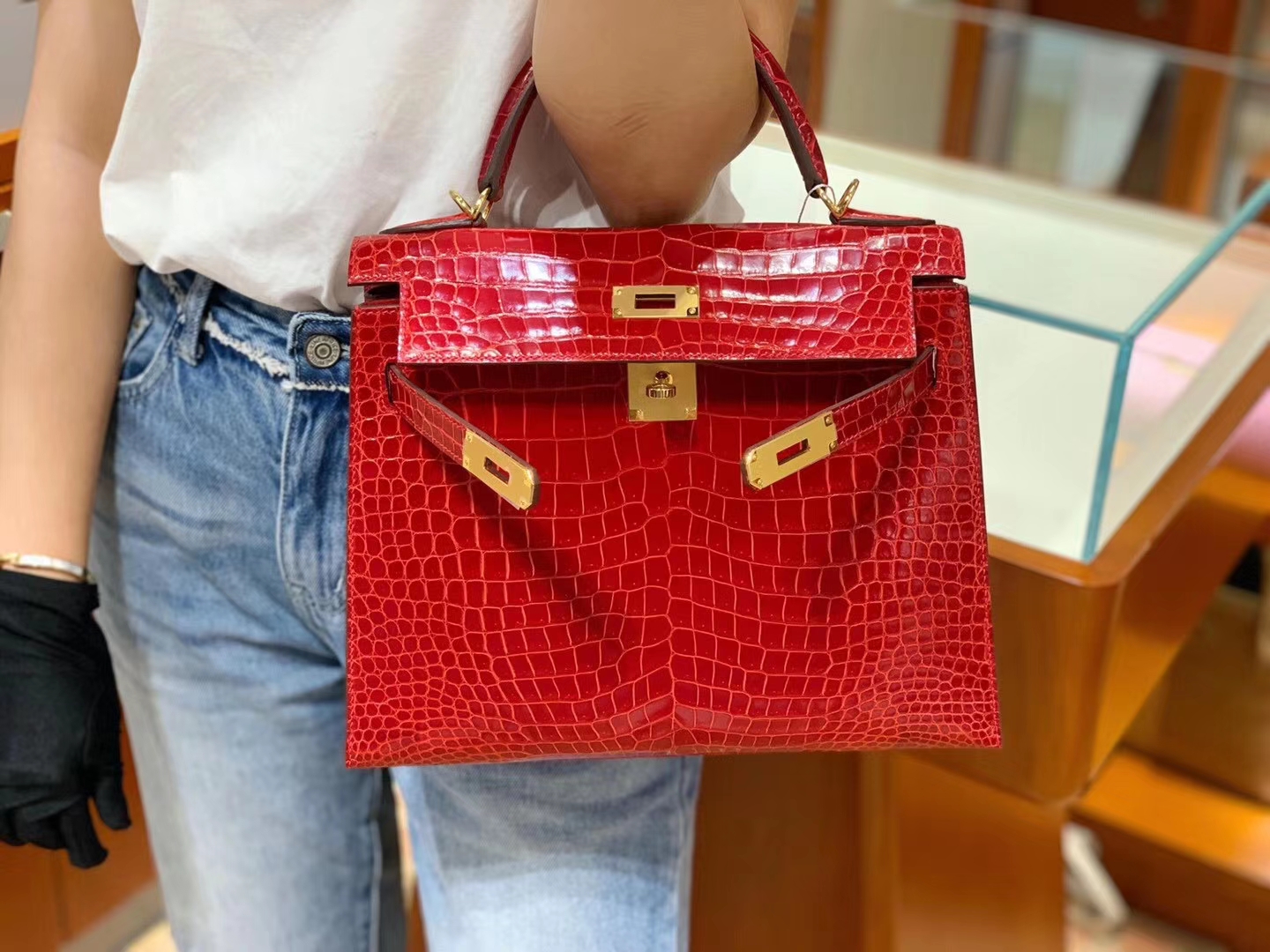 Kelly 极品  高光鳄鱼皮 好品相 Q5 实物非常非常非常～ 美