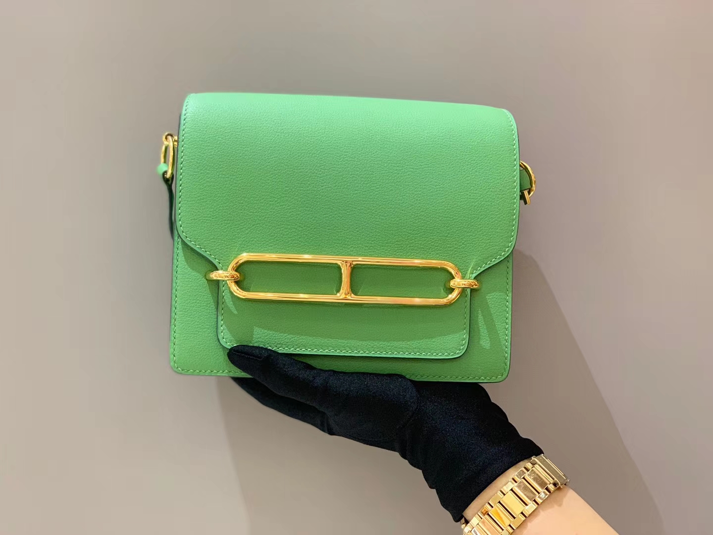 爱马仕中国官网 Roulis 18cm Evercolor   3I Vert Criquet 牛油果绿  好清新的绿色，今年特别火