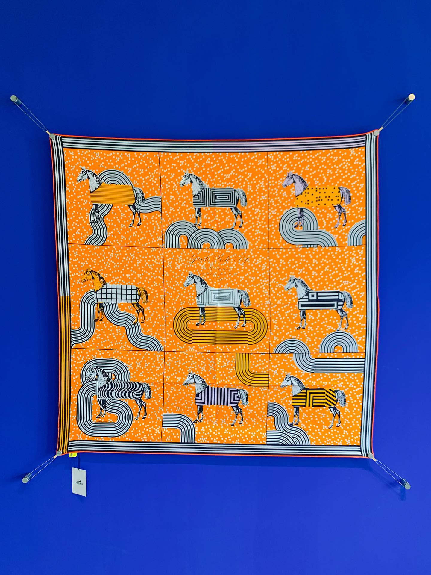 HERMES《波普式骏马》方巾 橙色 90*90cm