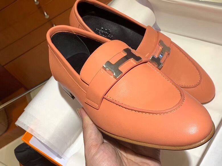 爱马仕 女款乐福鞋 康康H扣平底鞋 重工艺设计 高调 高端 高档 意大利树羔皮底 纯手工缝制工艺 高端订制 独家品质 材质：牛皮