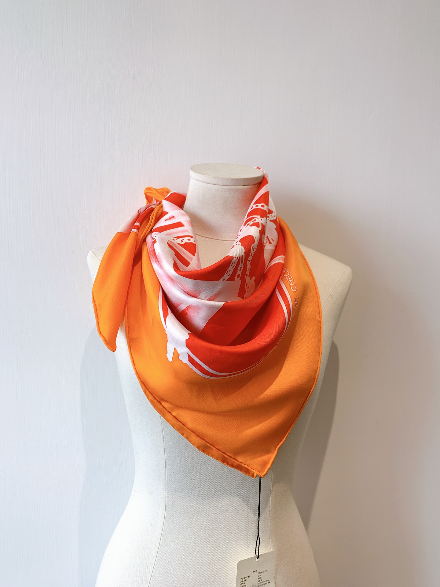 HEREMS《Check In》 橙色 90×90cm 100%真丝斜纹绸 18mm大克重