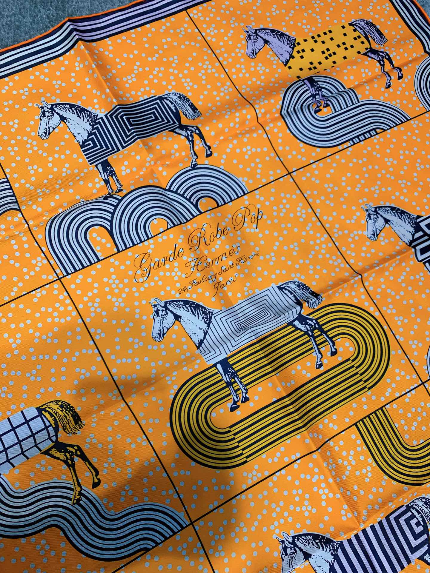 HERMES《波普式骏马》方巾 橙色 90*90cm