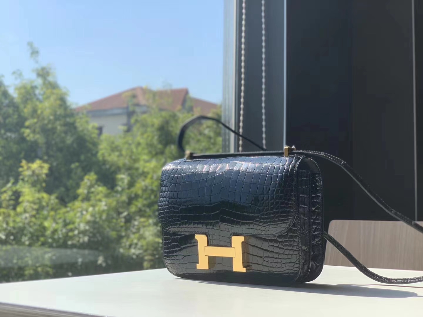 HERMES 康康 空姐包 Constance 鳄鱼 金扣 银扣 可接受定制 黑色