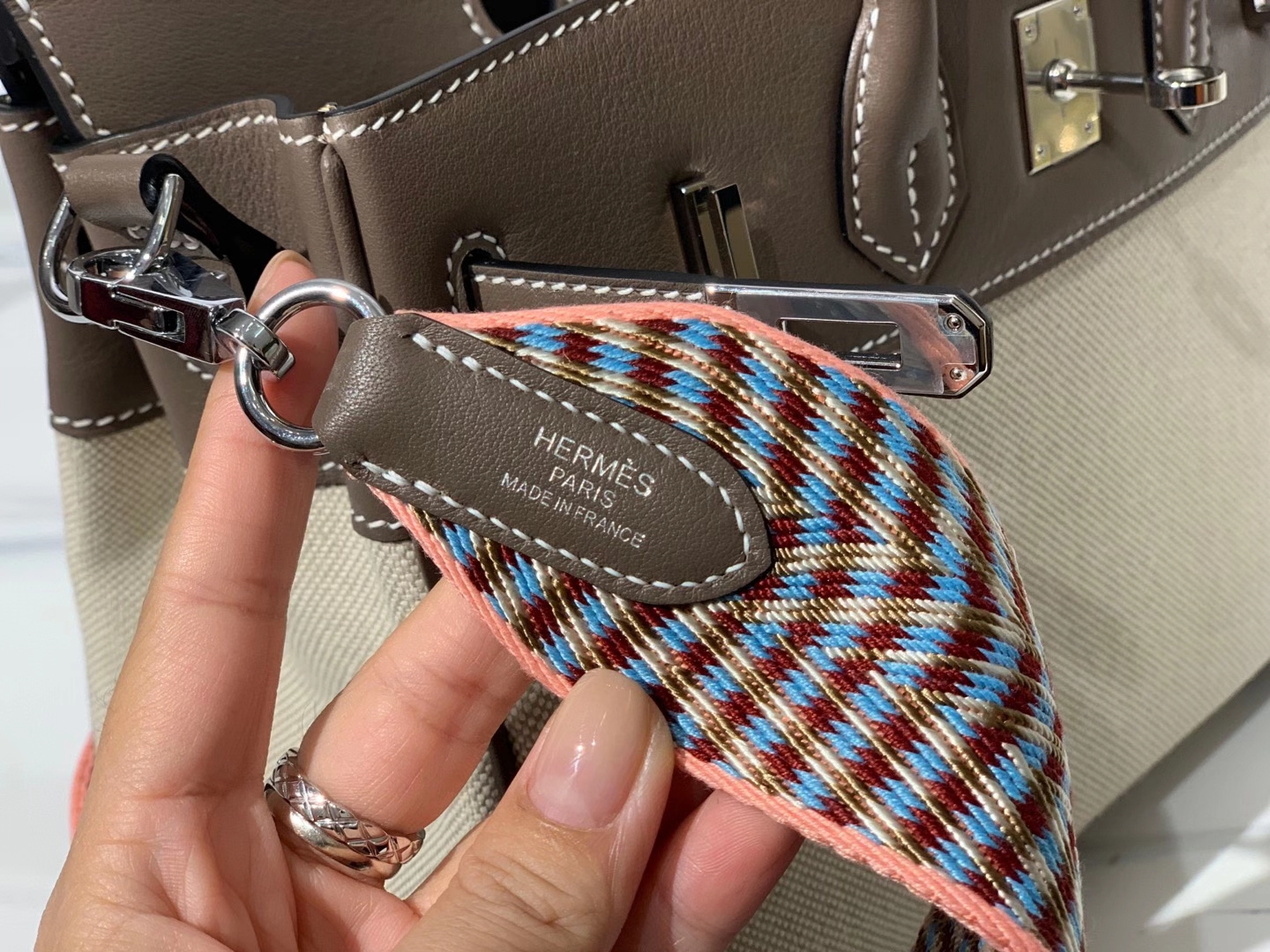 HERMES 爱马仕  铂金包 Birkin BOX皮拼帆布 银扣