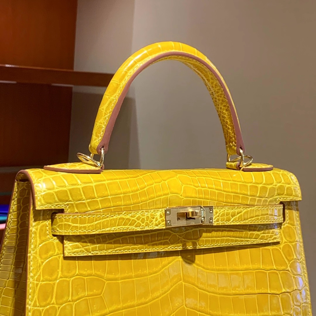 HERMES爱马仕 琥珀黄 KELLY凯丽25 金扣银扣 现货 可接受订货 原厂进口鳄鱼皮